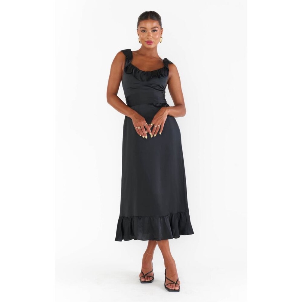 Show Me Your Mumu Alexis Midi Dress in Black Luxe Satin XL